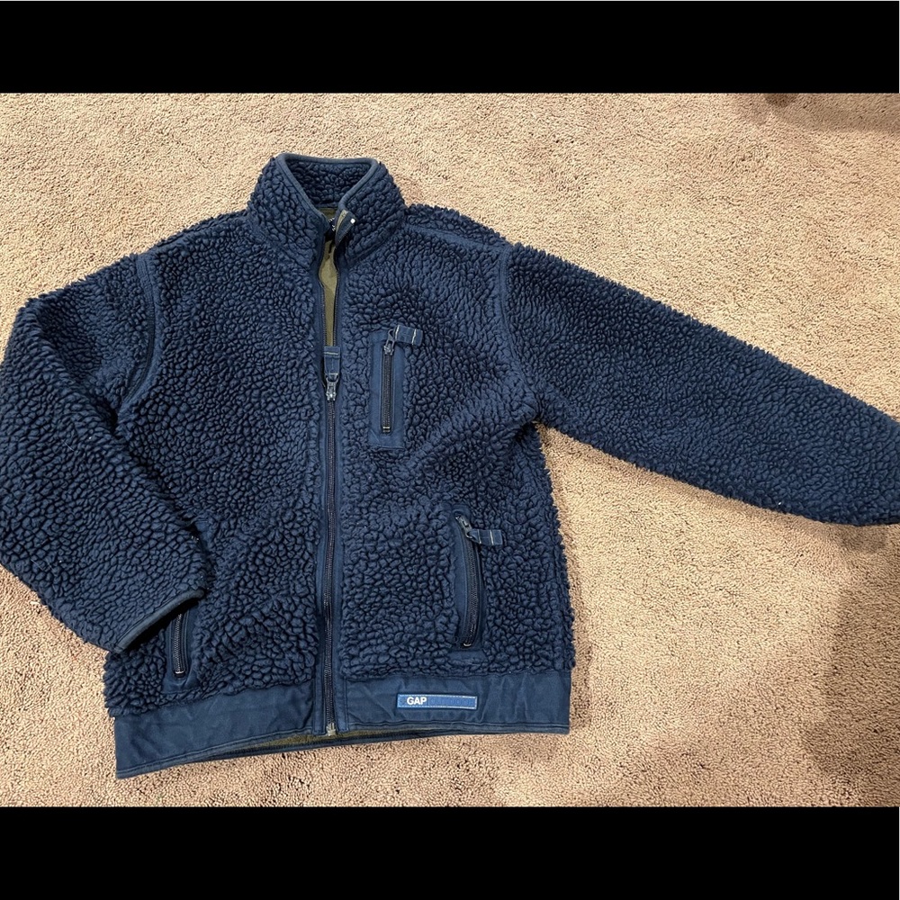 Boys Gap navy blue fleece zip sweatshirt, L 10